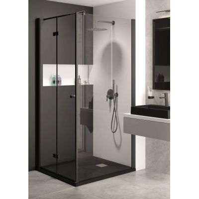 Zestaw Deante Kerria Plus kabina prysznicowa 80 cm kwadratowa czarny/szkło przezroczyste (KTSXN42P, KTSN38P)