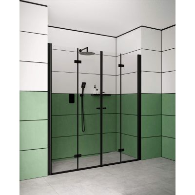 Zestaw Deante Kerria Plus kabina prysznicowa 100x100 cm kwadratowa czarny/szkło przezroczyste (KTSXN43P, KTSN30P)