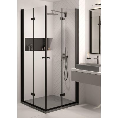 Zestaw Deante Kerria Plus kabina prysznicowa 100x100 cm kwadratowa czarny/szkło przezroczyste (KTSXN43P, KTSN30P)