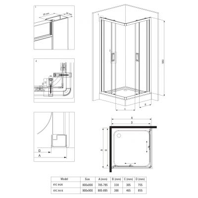 Zestaw Deante Funkia kabina prysznicowa 90 cm kwadratowa z brodzikiem Corner i syfonem chrom/szkło przezroczyste (KYC041K, KTC041B, NHC025C)