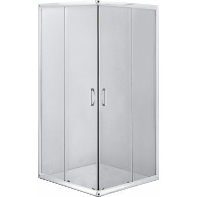 Zestaw Deante Funkia kabina prysznicowa 80 cm kwadratowa z brodzikiem Corner i syfonem chrom/szkło przezroczyste (KYC042K, KTC042B, NHC025C)