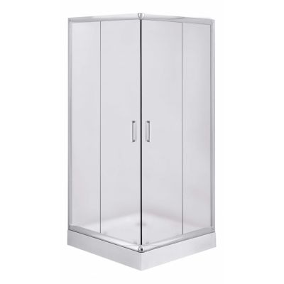 Zestaw Deante Funkia kabina prysznicowa 80 cm kwadratowa z brodzikiem Corner i syfonem chrom/szkło szronione (KYC642K, KTC042B, NHC025C)