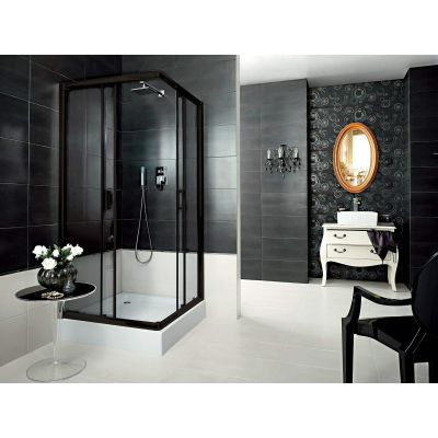 Zestaw Deante Funkia kabina prysznicowa 80 cm kwadratowa z brodzikiem Corner i syfonem czarny/szkło przezroczyste (KYCN42K, KTC042B, NHC025C)