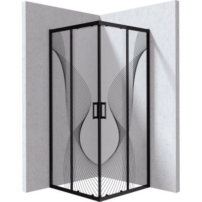 Deante Funkia Evo kabina prysznicowa 90x90 cm kwadratowa czarny mat/szkło ze wzorem fala KYC_NB99P
