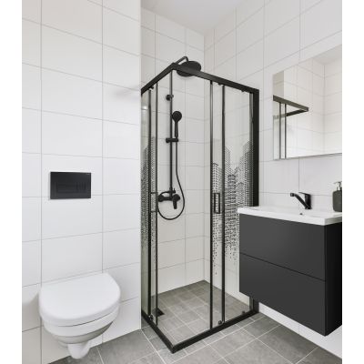 Deante Funkia Evo kabina prysznicowa 90x90 cm kwadratowa czarny mat/szkło ze wzorem miasto KYCND99P