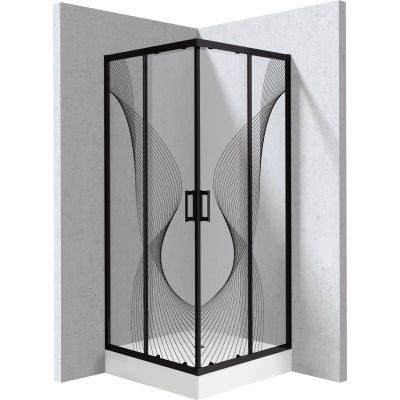 Deante Funkia Evo kabina z brodzikiem 80x80 cm kwadratowa czarny mat/szkło ze wzorem fala KYC_ZNB88P