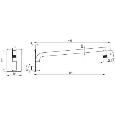 Deante Cascada ramię prysznicowe 40 cm ścienne czarny mat NACN40K