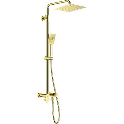 Deante Alpinia Gold zestaw wannowo-prysznicowy ścienny z deszczownicą złoty NACZ1AM