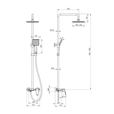 Deante Boro zestaw prysznicowy ścienny z deszczownicą czarny NER_N4PM