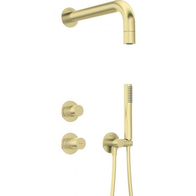 Deante Silia Hexa zestaw prysznicowy podtynkowy z deszczownicą złoty NHS_R9XK