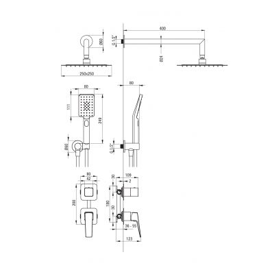 Deante Blur zestaw prysznicowy podtynkowy z deszczownicą grafitowy NQL_D9YK