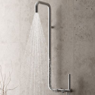 Deante Silia zestaw prysznicowy ścienny z deszczownicą stal szczotkowana NQS_F4XM