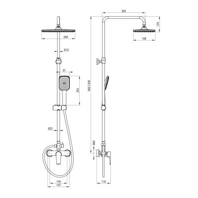 Deante Tubo zestaw prysznicowy ścienny z deszczownicą chrom NUT_04XM