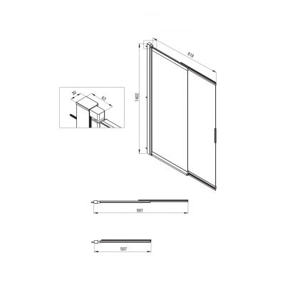 Deante Prizma parawan nawannowy 98,1 cm 2-częściowy chrom połysk/szkło przezroczyste KTJ_073R