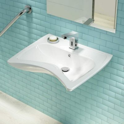 Deante Vital umywalka 60,5x49,5 cm prostokątna ścienna dla niepełnosprawnych biała CDV_6U6W