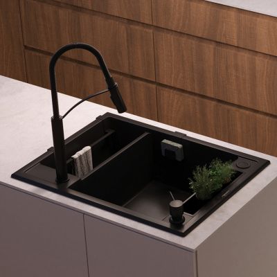 Deante Magnetic zlewozmywak granitowy 69x50 cm czarny ZRM_N503