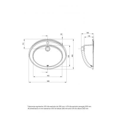 Deante Round umywalka 58x46,3 cm owalna wpuszczana biała CGR_6U6B