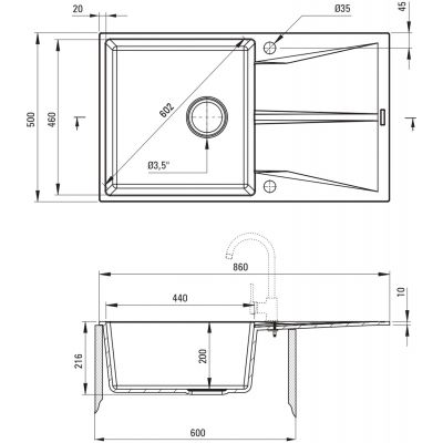 Deante Corio zlewozmywak granitowy 86x50 cm grafitowy mat ZRC_211A