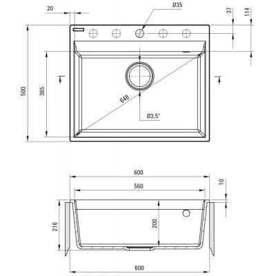 Deante Corio zlewozmywak granitowy 60x50 cm szary metalik ZRC_S10A