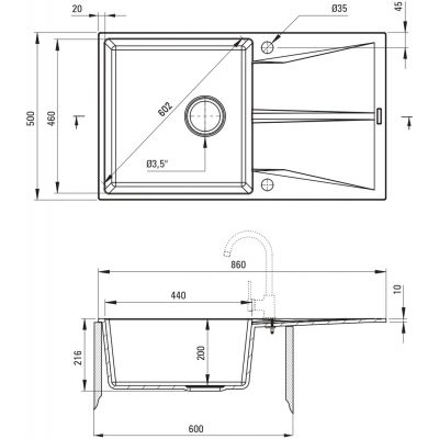 Deante Corio zlewozmywak granitowy 86x50 cm szary metalik ZRC_S11A