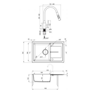 Deante Leda zlewozmywak z baterią szary metalik ZRDGS113