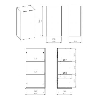 Elita For All szafka 40x31,6x80 cm boczna wisząca czarna RE140400083510