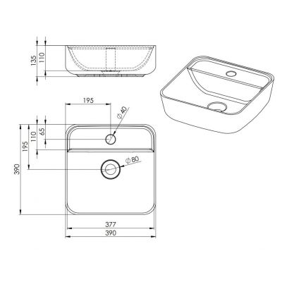 Elita Tonia umywalka 39x39 cm kwadratowa nablatowa biała RE040390138060
