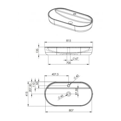 Elita Babette umywalka 81,5x41,5 cm owalna nablatowa anthracite matt RE040820016010