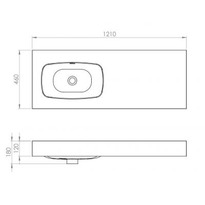Elita Dimple umywalka 121x46 cm prostokątna ścienna lewa black matt RE041201027160