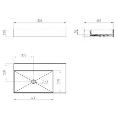 Elita Level umywalka 80,5x45,5 cm prostokątna ścienna lewa stone matt RE041461177040