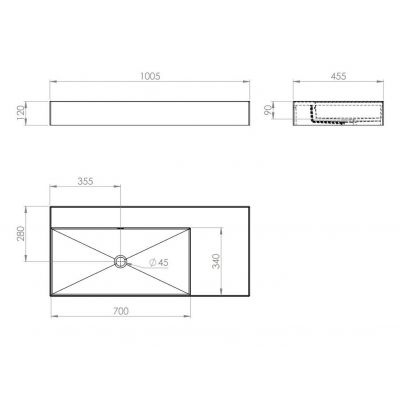 Elita Level umywalka 100,5x45,5 cm prostokątna ścienna lewa stone matt RE041461187040