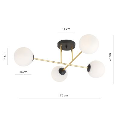 Emibig Magnum lampa podsufitowa 4x10W czarny/złoty/opal 1233/4