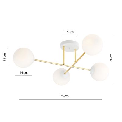 Emibig Magnum lampa podsufitowa 4x10W biały/złoty/opal 1234/4