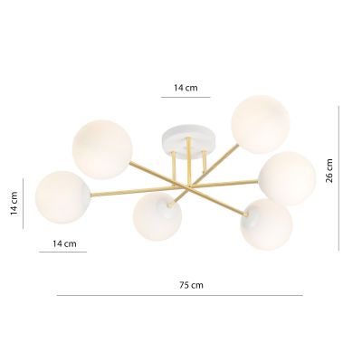 Emibig Magnum lampa podsufitowa 6x10W biały/złoty/opal 1234/6
