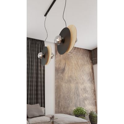 Emibig Soho lampa wisząca 4x10 W czarna-drewno 1302/4