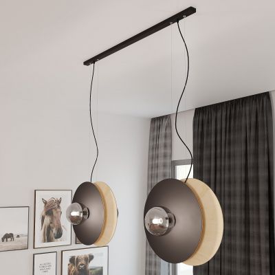 Emibig Soho lampa wisząca 4x10 W czarna-drewno 1302/4