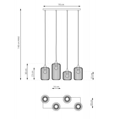 Emibig Vander lampa wisząca 4x15 W czarna-złota 13644