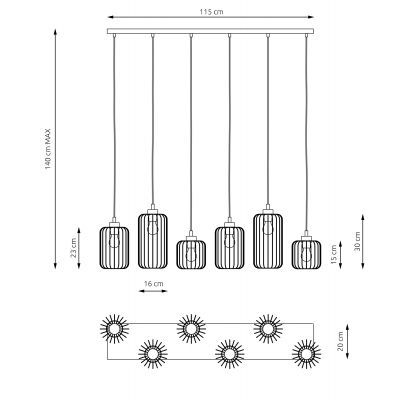 Emibig Vander lampa wisząca 6x15 W czarna-złota 13646