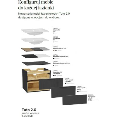 Excellent Tuto 2.0 blat naszafkowy 80x46.5 cm czarny mat MLEX.2111.800.BK