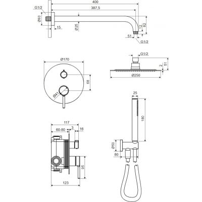 Excellent Pi zestaw prysznicowy podtynkowy z deszczownicą nikiel szczotkowany AREX.SET.1245NB