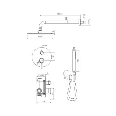 Excellent Pi zestaw prysznicowy podtynkowy z deszczownicą miedź szczotkowana AREX.SET1247CB