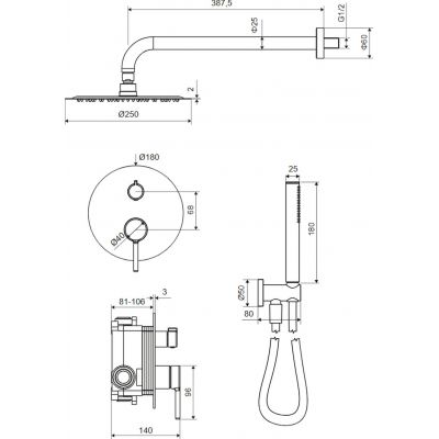 Excellent Pi zestaw prysznicowy podtynkowy z deszczownicą nikiel szczotkowany AREX.SET.1247NB