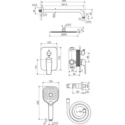 Excellent Clever 2.0 zestaw prysznicowy podtynkowy z deszczownicą grafitowy AREX.SET.4145AB