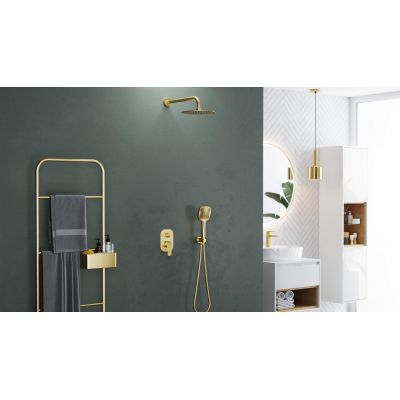 Excellent Clever 2.0 zestaw prysznicowy podtynkowy z deszczownicą złoty szczotkowany AREX.SET4145GB