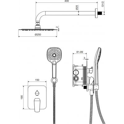 Excellent Clever 2.0 zestaw wannowo-prysznicowy podtynkowy z deszczownicą chrom AREX.SET.4147CR