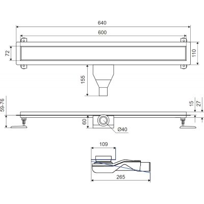 Excellent Stilio odpływ liniowy z rusztem czarnym 60 cm czarny mat INEX.1515.600.R.BL
