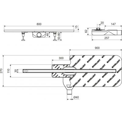 Excellent Stilio ruszt odpływu liniowego 80 cm złoty połysk INEX.1525.800.R.GL