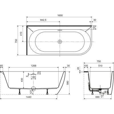 Excellent Oceana 2.0 wanna narożna 165x75 cm owalna biały połysk WAEX.OCE2.165NL.WH