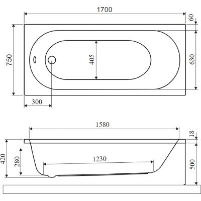 Excellent Oceana wanna prostokątna Slim 170x75 cm biała WAEX.OCM.170.75WHS