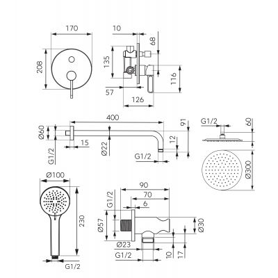 FDesign Zaffiro zestaw prysznicowy podtynkowy z deszczownicą różowe złoto/czarny mat FD1-ZFR-7PSET1-25